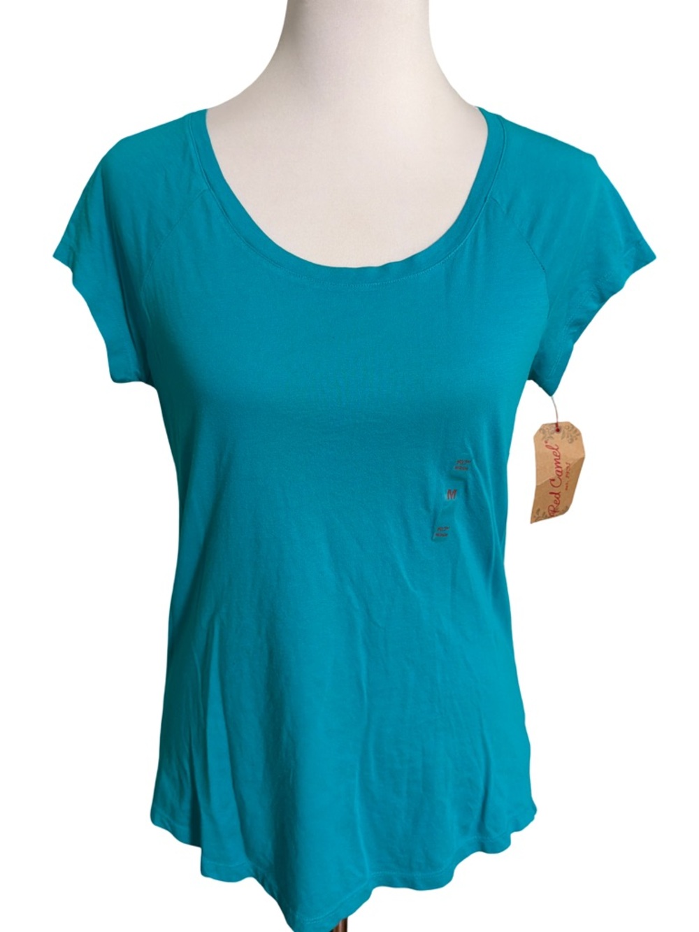 Red Camel Women's Short-Sleeve Scoop Neck Tee in Teal Blue